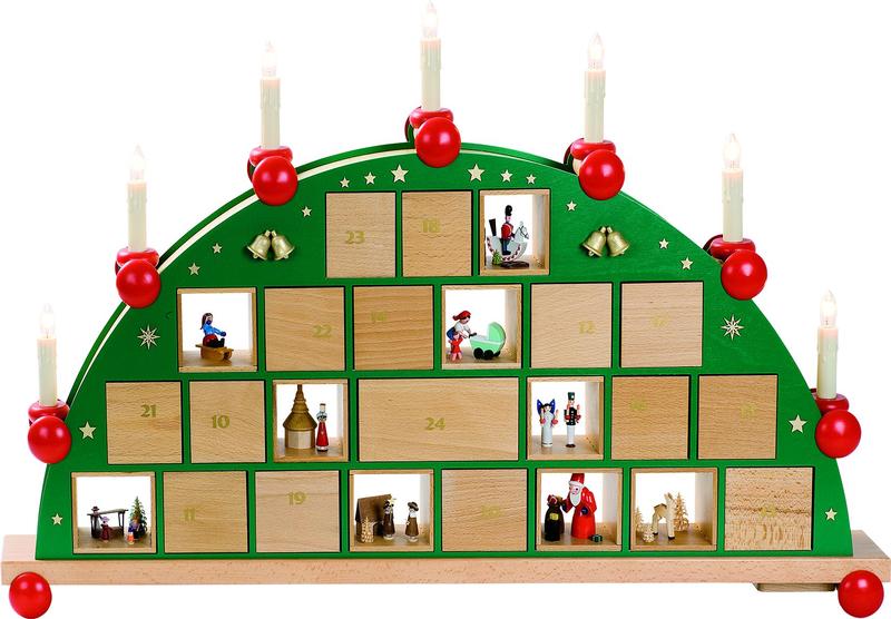 Richard Glaesser Schwibbogen Adventskalender, elektrisch beleuchtet, aus Seiffen im Erzgebirge