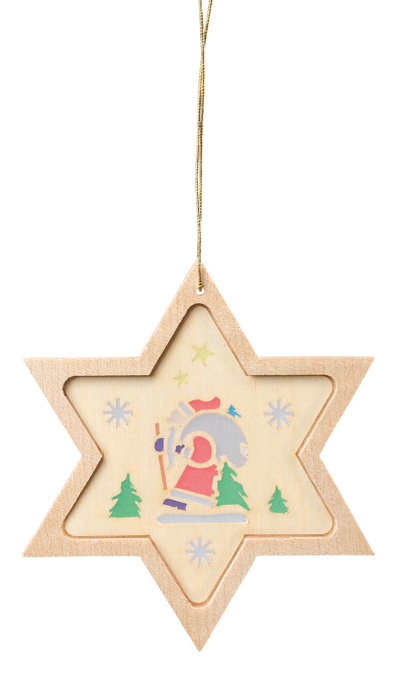 Richard Glaesser Baumbehang Stern mit Diaphanbild Weihnachtsmann aus Seiffen im Erzgebirge