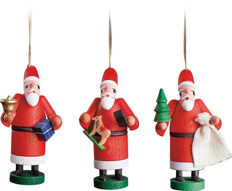 Richard Glaesser Baumbehang Weihnachtsmann, 3-teilig, aus Seiffen im Erzgebirge