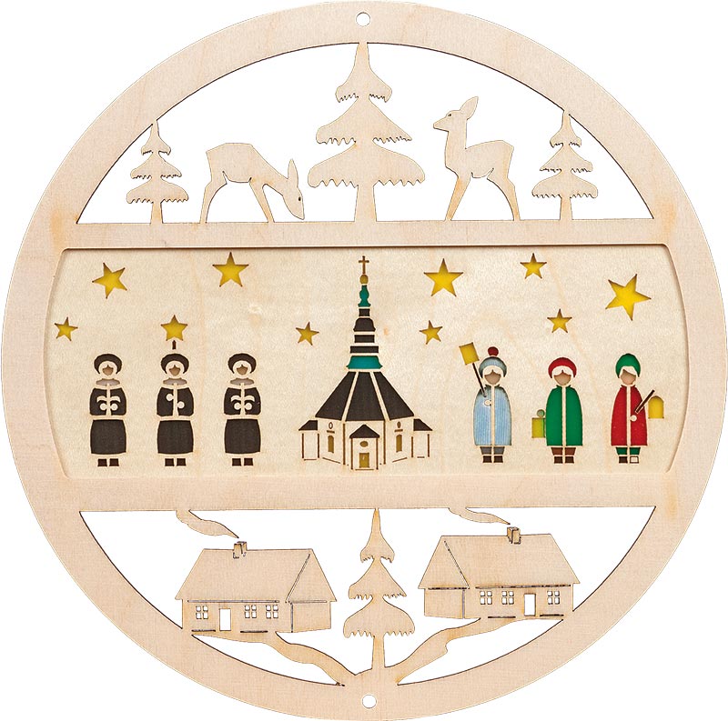 Richard Glaesser Fensterbild Seiffener Kirche mit Kurrende aus Seiffen im Erzgebirge