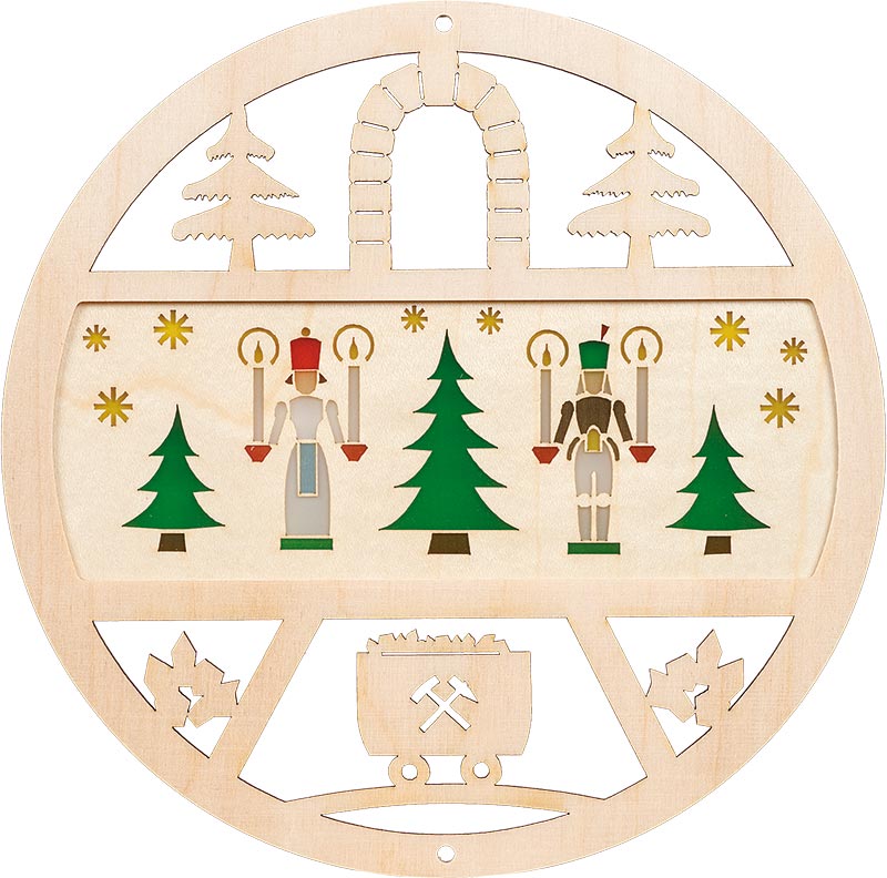 Richard Glaesser Fensterbild Engel und Bergmann aus Seiffen im Erzgebirge