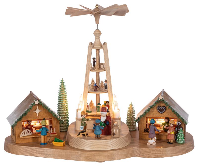 Richard Glaesser Weihnachtsmarkt mit Pyramide, elektrisch beleuchtet und betrieben, aus Seiffen im Erzgebirge