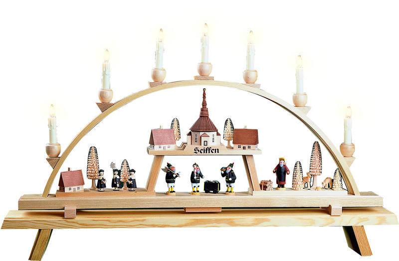 Richard Glaesser Schwibbogen Seiffener Kirche, elektrisch beleuchtet, aus Seiffen im Erzgebirge