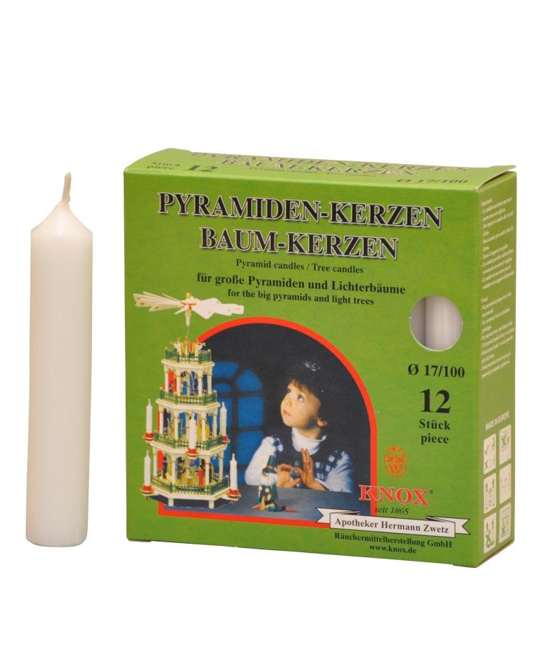 Pyramidenkerzen weiß - Durchmesser 17 mm - 12 Stück pro Packung