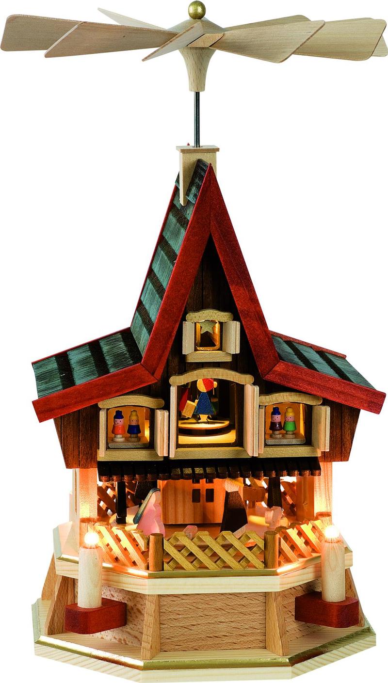 Richard Glaesser Pyramide Adventshaus Christi Geburt mini, elektrisch beleuchtet und betrieben, aus Seiffen im Erzgebirge