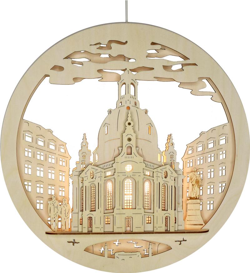 Ratags beleuchtetes Fensterbild Dresdner Frauenkirche