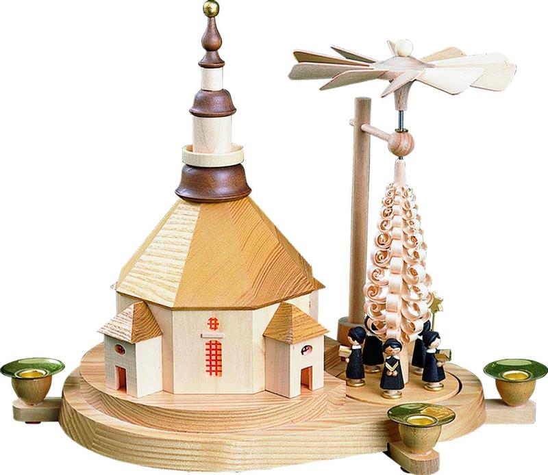 Richard Glaesser Seiffener Kirche mit Pyramide Kurrende, elektrisch beleuchtet, aus Seiffen im Erzgebirge