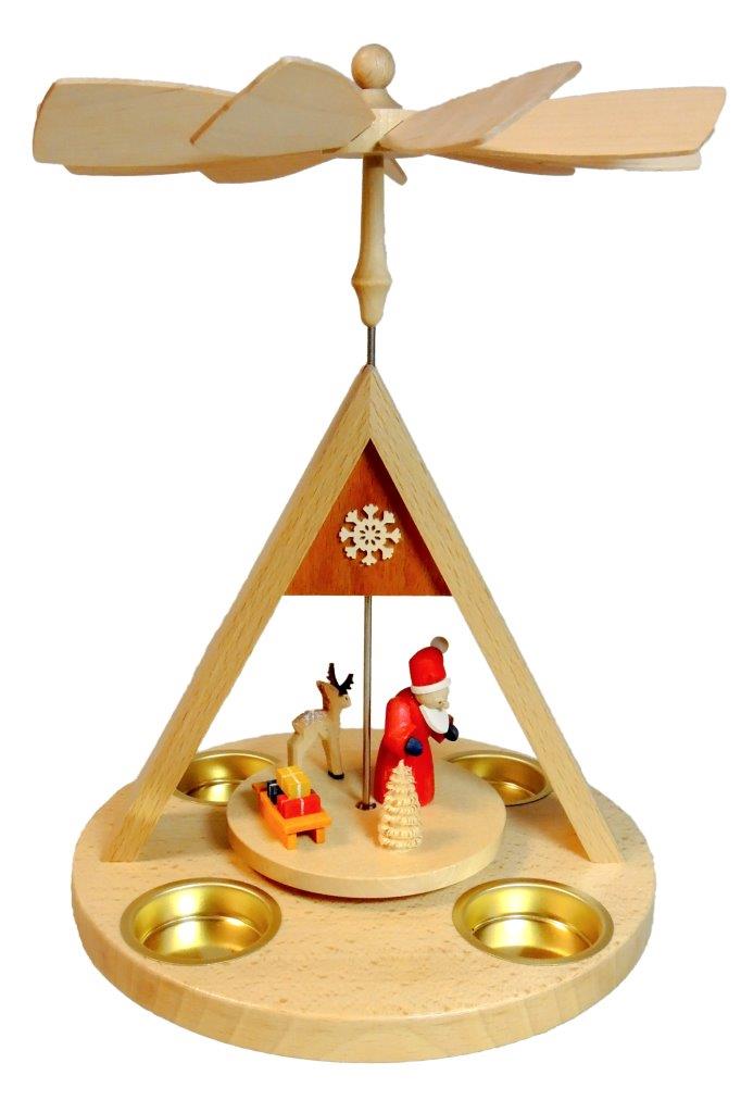 Richard Glaesser Pyramide Santa mit Rentier für Teelicht aus Seiffen im Erzgebirge