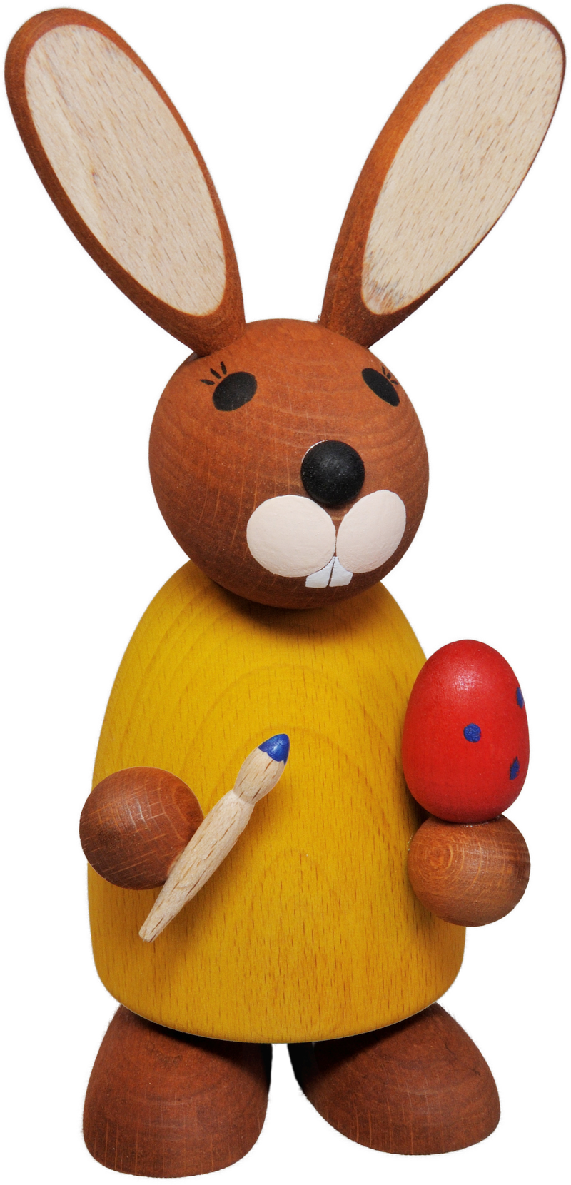 Richard Glaesser Hase gelb, stehend, mit Ei und Pinsel, aus Seiffen im Erzgebirge