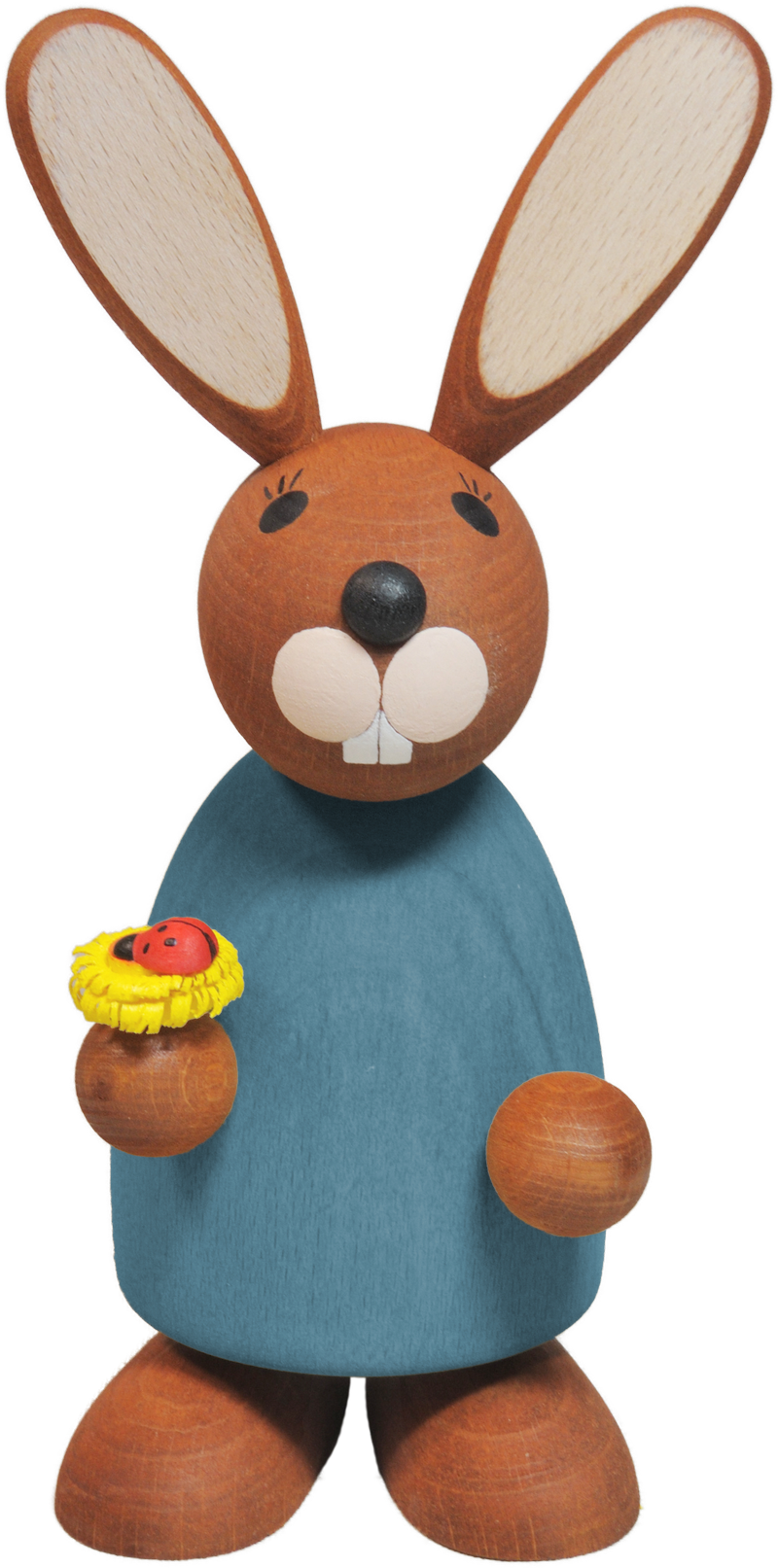 Richard Glaesser Hase blau, stehend, mit Blume, aus Seiffen im Erzgebirge
